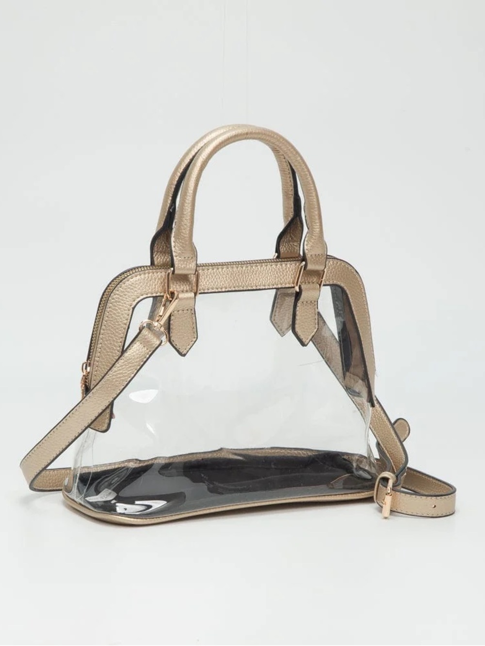 NWT Clear Gold Trim Dome Satchel Bag with Detachable Strap